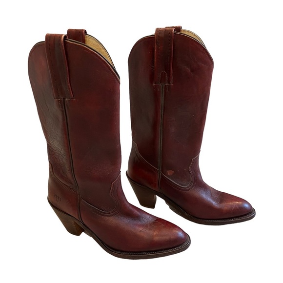 Vintage Black Label 80’s Frye Oxblood Leather Cowgirl Boots - Picture 1 of 12